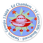 Name Doodles - Small Round Address Labels (Cosmic Spaceship) (GDTA-C14)