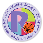 Name Doodles - Small Round Address Labels (Sporty Basketball Lilac) (SBKB-C13A)