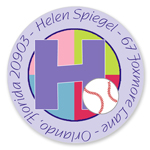 Name Doodles - Small Round Address Labels (Sporty Baseball Lilac) (SBSB-C13A)