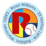 Name Doodles - Small Round Address Labels (Sporty Baseball Blue) (SBSB-C20A)
