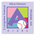 Name Doodles - Square Address Labels (Sporty Baseball Lilac) (SBSB-S13A)
