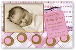 Scrapbook Photo Birth Announcements - Pink and Brown Mod Circles