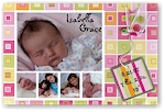 Scrapbook Photo Birth Announcements - Retro Squares Girl Collage