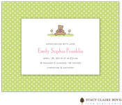 Stacy Claire Boyd Birth Announcement - Swiss Dot - Green - Bear (I2SB0703)