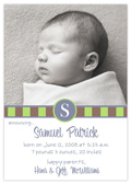 Digital Photo Birth Announcements by Take Note Designs - 5X7 Photo Border Stripes Boy Monogram Cardstock (TND-Q1074)