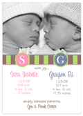 Digital Photo Birth Announcements by Take Note Designs - 5X7 Photo Border Stripes Twin Monogram Cardstock (TND-Q1075)