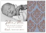 Digital Photo Birth Announcements by Take Note Designs - 5X5 Photo Boy Damask Side Cardstock (TND-Q1085)
