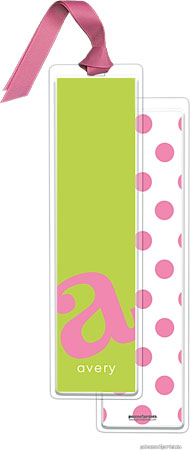 PicMe Prints - Personalized Bookmarks (Alphabet Tall - Bubblegum on Chartreuse with Ribbon)