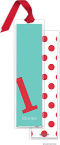 PicMe Prints - Personalized Bookmarks (Alphabet Tall - Poppy on Turquoise with Ribbon)