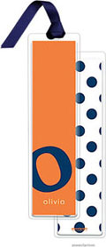 PicMe Prints - Personalized Bookmarks (Alphabet Tall - Navy on Tangerine with Ribbon)