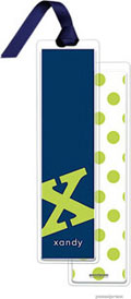 PicMe Prints - Personalized Bookmarks (Alphabet Tall - Chartreuse on Navy with Ribbon)