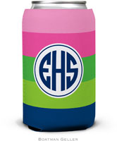 Personalized Can Koozies by Boatman Geller (Bold Stripe Pink Green & Navy)