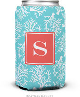 Personalized Can Koozies by Boatman Geller (Coral Repeat Teal Preset)