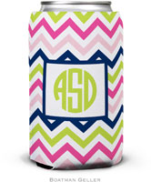 Personalized Can Koozies by Boatman Geller (Chevron Pink Navy & Lime)