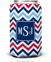 Personalized Can Koozies by Boatman Geller (Chevron Blue & Red Preset)