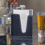 Personalized Gifts - Black Leather & Stainless Steel Flask (4014)
