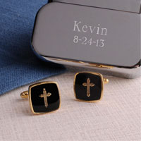Gold Cross Cufflinks with Personalized Case (GC977)