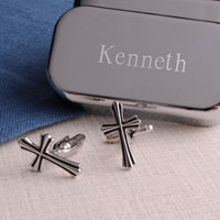 Silver Cross Cufflinks with Personalized Case (GC977)