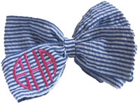 E. Olsen Designs - Personalized Hair Bows (Blue Seersucker Monogrammed Hair Bow) Blue Seersucker