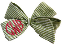 E. Olsen Designs - Personalized Hair Bows (Lime Seersucker Monogrammed Hair Bow) Lime Seersucker