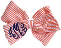 E. Olsen Designs - Personalized Hair Bows (Orange Seersucker Monogrammed Hair Bow) Orange Seersucker