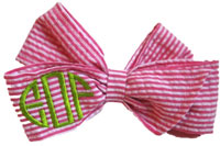 E. Olsen Designs - Personalized Hair Bows (Pink Seersucker Monogrammed Hair Bow) Pink Seersucker