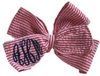 E. Olsen Designs - Personalized Hair Bows (Red Seersucker Monogrammed Hair Bow) Red Seersucker