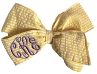E. Olsen Designs - Personalized Hair Bows (Yellow Seersucker Monogrammed Hair Bow) Yellow Seersucker