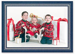 Checkerboard Holiday Photo Card - Sparkle Border On Lapis (HLP-LJF-S)