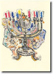 Indelible Ink Chanukah Card - 19th Century Polish Menorah (#520)