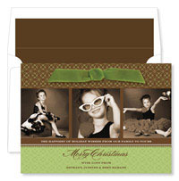 Noteworthy Collections - Digital Holiday Photo Cards (Formal Triad Green with Ribbon) (DG-503R)