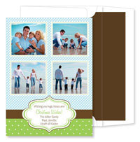 Noteworthy Collections - Digital Holiday Photo Cards (Gingham Dots Blue & Green Vertical) (DG-511)