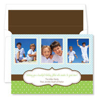 Noteworthy Collections - Digital Holiday Photo Cards (Gingham Dots Blue & Green Horizontal) (DG-513)