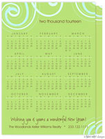 Take Note Designs Digital Holiday Greeting Cards With Calendar - Green and Aqua Scroll - Calendar (TND-A8-99204)
