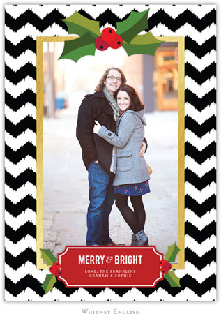 Whitney English Digital Holiday Photo Card - Holly Chevron Black (W23656)