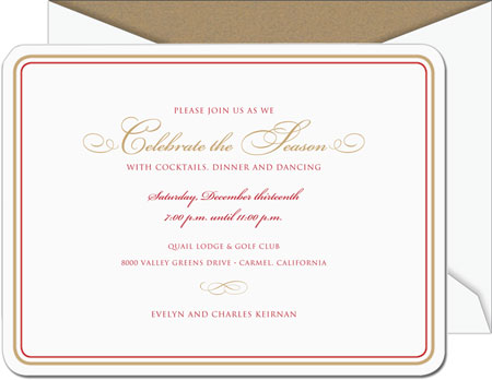 William Arthur Holiday Invitations - Scarlet and Gold Round Cornered (#28-106484)