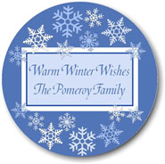Name Doodles - Holiday Large Circle Gift Stickers (Snowfall Blue)