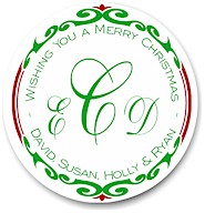 Name Doodles - Holiday Large Circle Gift Stickers (Whitney Green)