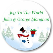 Name Doodles - Holiday Large Circle Gift Stickers (Jolly Snowman)