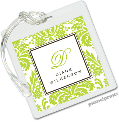 Laminated Business Card Luggage Tags on Picme Prints   Luggage Id Tags   Damask Chartreuse  More Than Paper