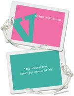 PicMe Prints - Luggage/ID Tags - Alphabet Turquoise on Bubblegum