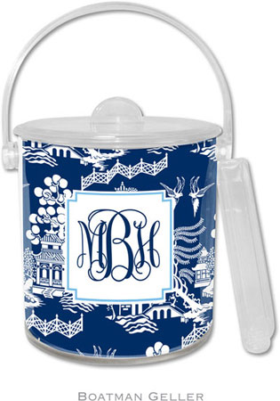 Boatman Geller Lucite Ice Buckets - Chinoiserie Navy (Panel) (#IB24)