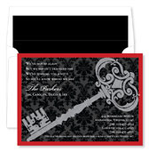 Noteworthy Collections - Invitations (Damask Key Black & Berry - Moving Cards/Open House) (ID-1182)