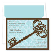 Noteworthy Collections - Invitations (Damask Key Bali & Chocolate - Moving Cards/Open House) (ID-1183)