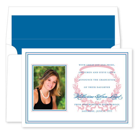 Noteworthy Collections - Graduation Invitations (Acanthus Horizontal - Red & Blue with Photo) (DG-375-C07)