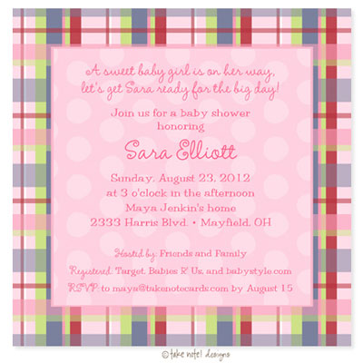 Design Baby Shower Invitations on Take Note Designs Baby Shower Invitations   Madras Plaid  More Than