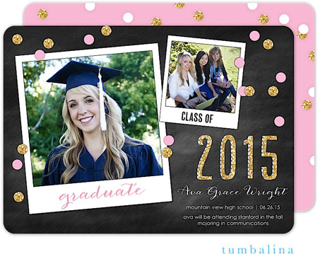 Tumbalina Graduation Invitations/Announcements - Grad Confetti Snapshots (Chalkboard Pink - Photo) (