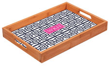 Preppy Plates - Personalized Bamboo Trays (Fretwork Navy and Pink)
