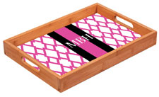 Preppy Plates - Personalized Bamboo Trays (Pink Trellis Stripe Block)