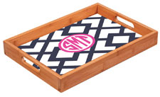 Preppy Plates - Personalized Bamboo Trays (Arbor Navy and Pink Circle Monogram)